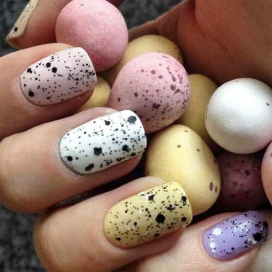 24Pcs Easter Acrylic Press On Nails Medium Daisy Floral Square False Nails