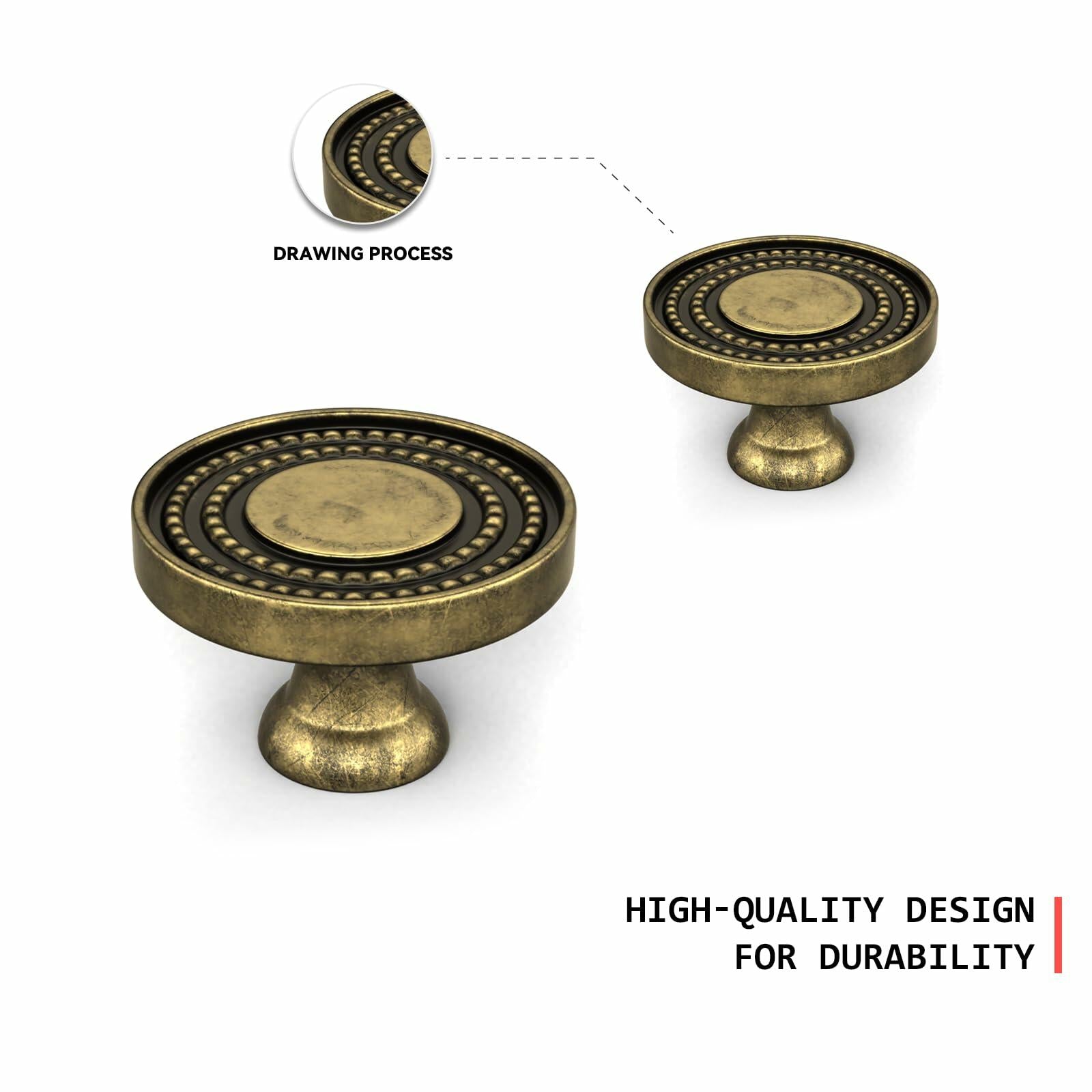 Homdiy 10 Pack Solid Gold Brass Knurled Zinc Alloy Cabinet Knobs Drawer