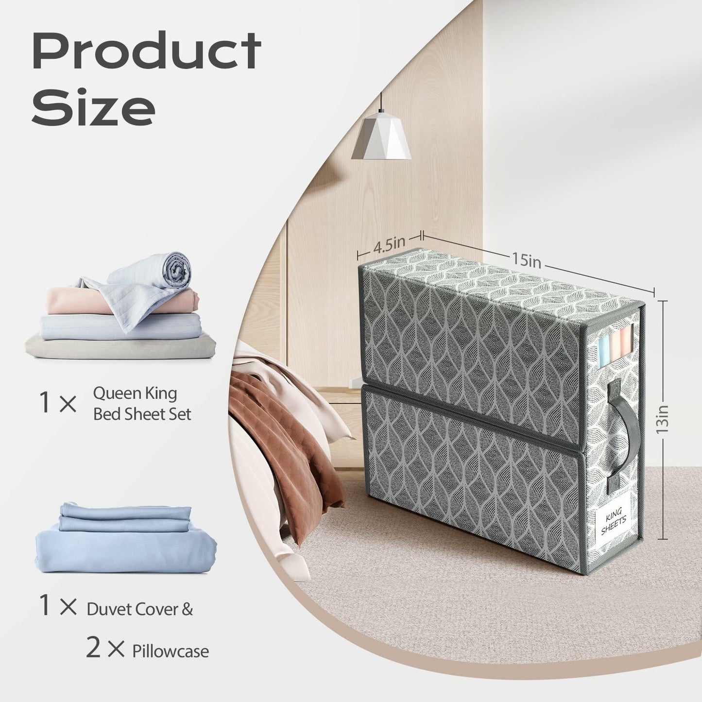 Yecaye 6 Pack Sheet Organizers Foldable Storage Boxes Queen King Grey