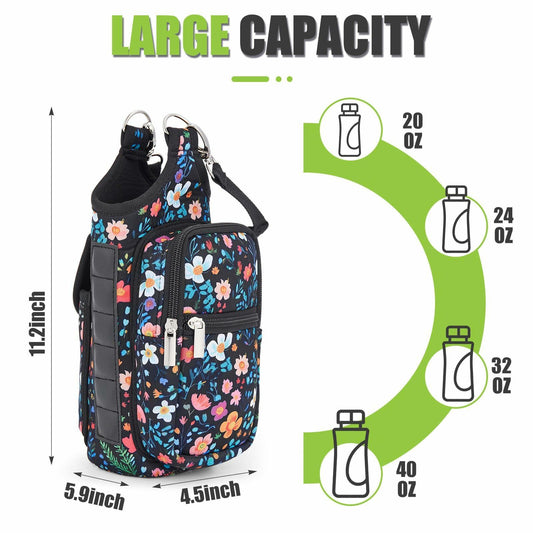 Domensi Magnetic Water Bottle Holder Carrier Bag with Phone Pocket Colorful