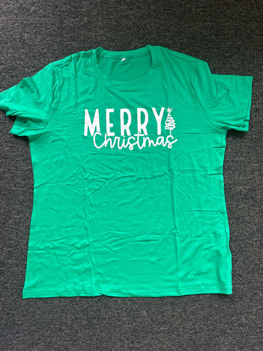 Merry Christmas Women's Graphic Short Sleeve Shirt Green Size XL