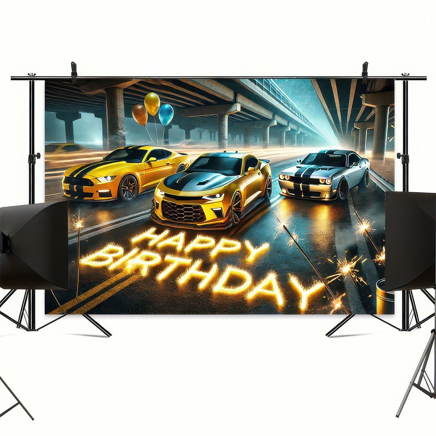BlissYard Race Car Happy Birthday Banner 70x43" Party Backdrop Decor