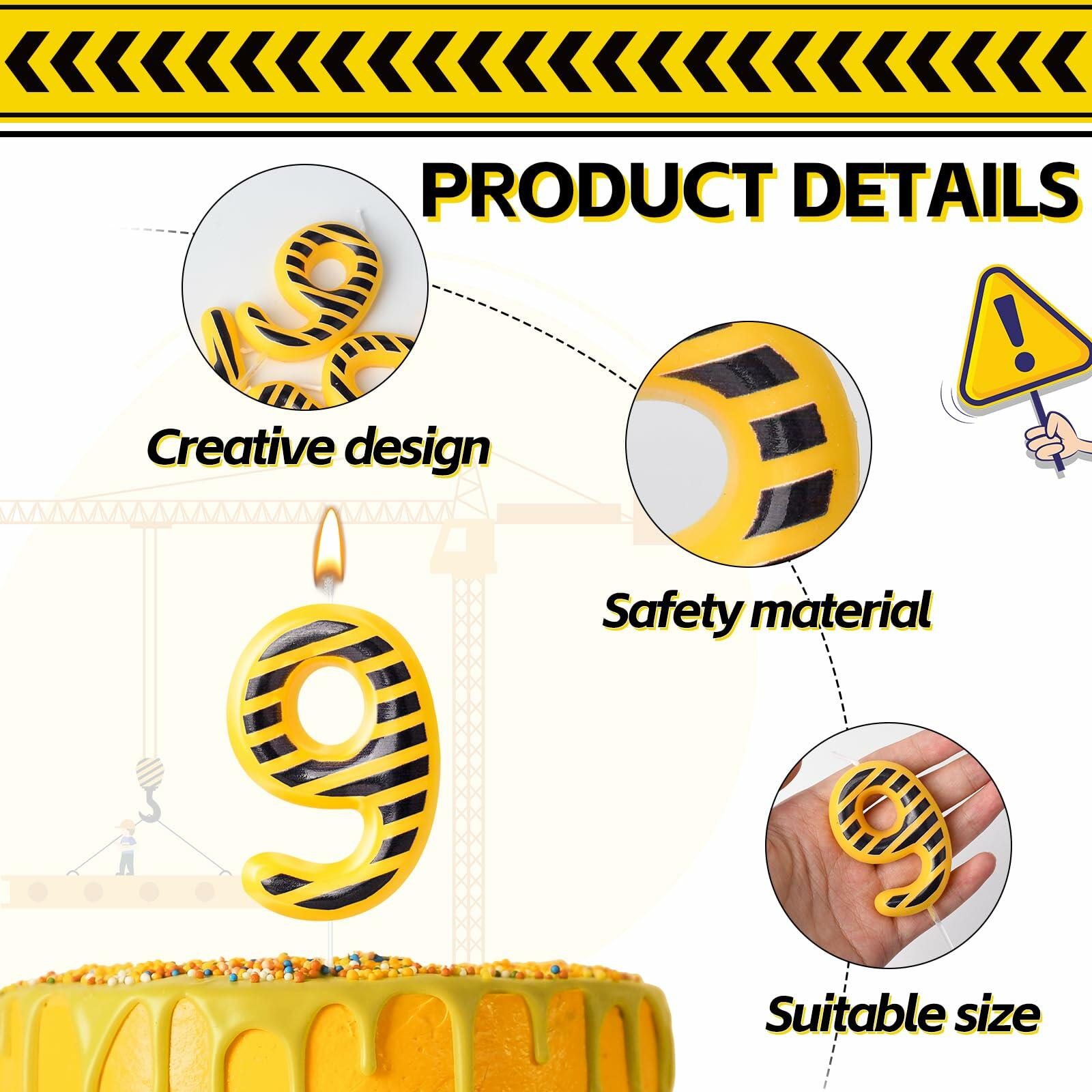 Construction Number 9 Birthday Candle Cake Topper Party Decoration