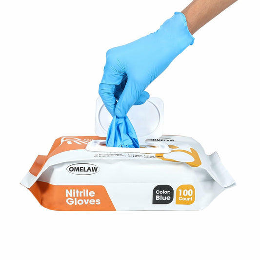 OMELAW Blue Nitrile Gloves Large Powder-Free Latex-Free 100 Pack Size L
