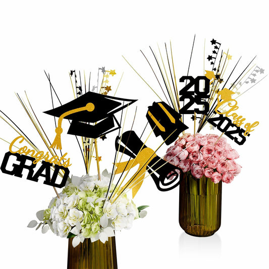 Graduation Decorations Class of 2025 23pcs Blue Gold Centerpiece Sticks
