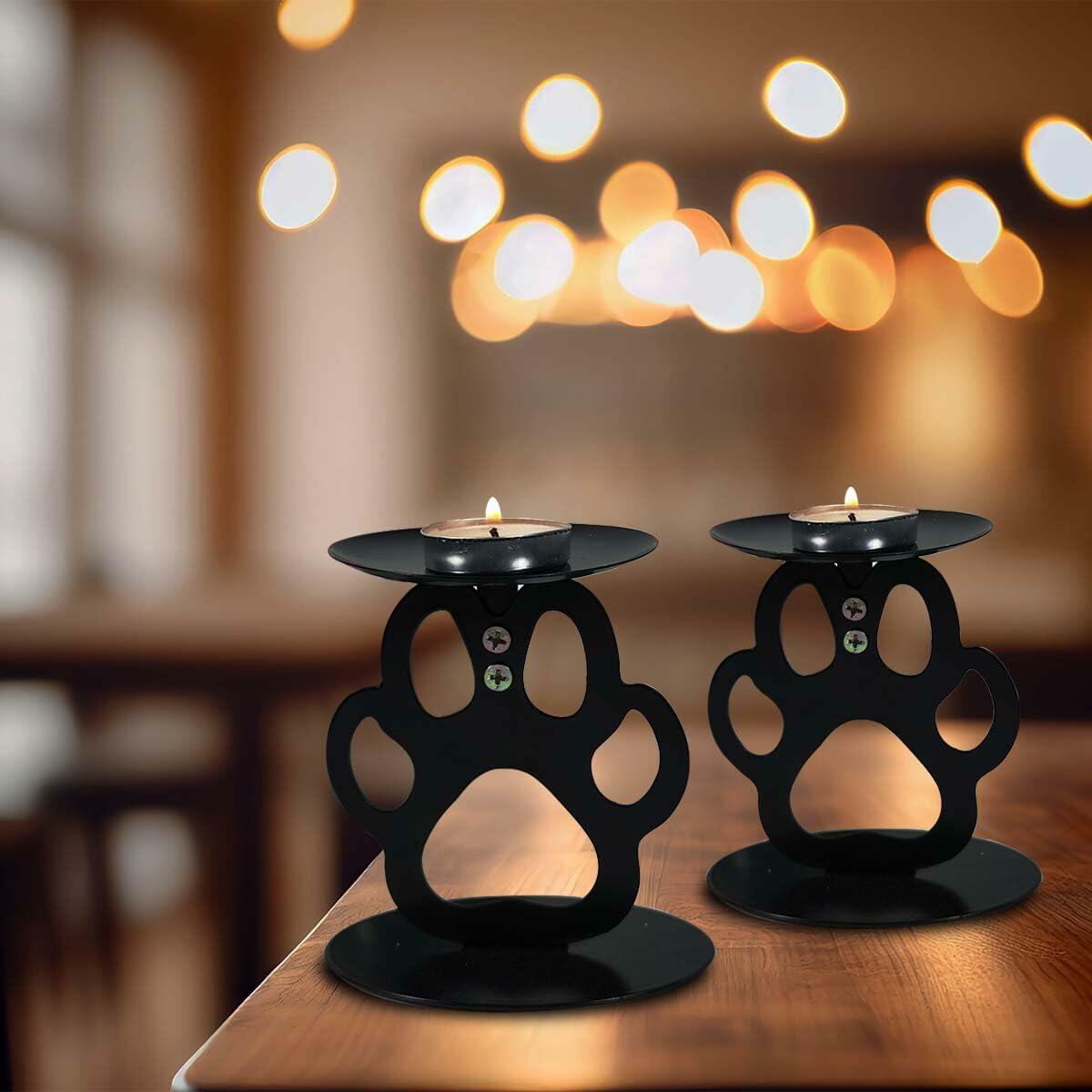 Ctpeng Cat Paw Candle Holder Metal Non Slip Black 3.94x3.15x4.33in