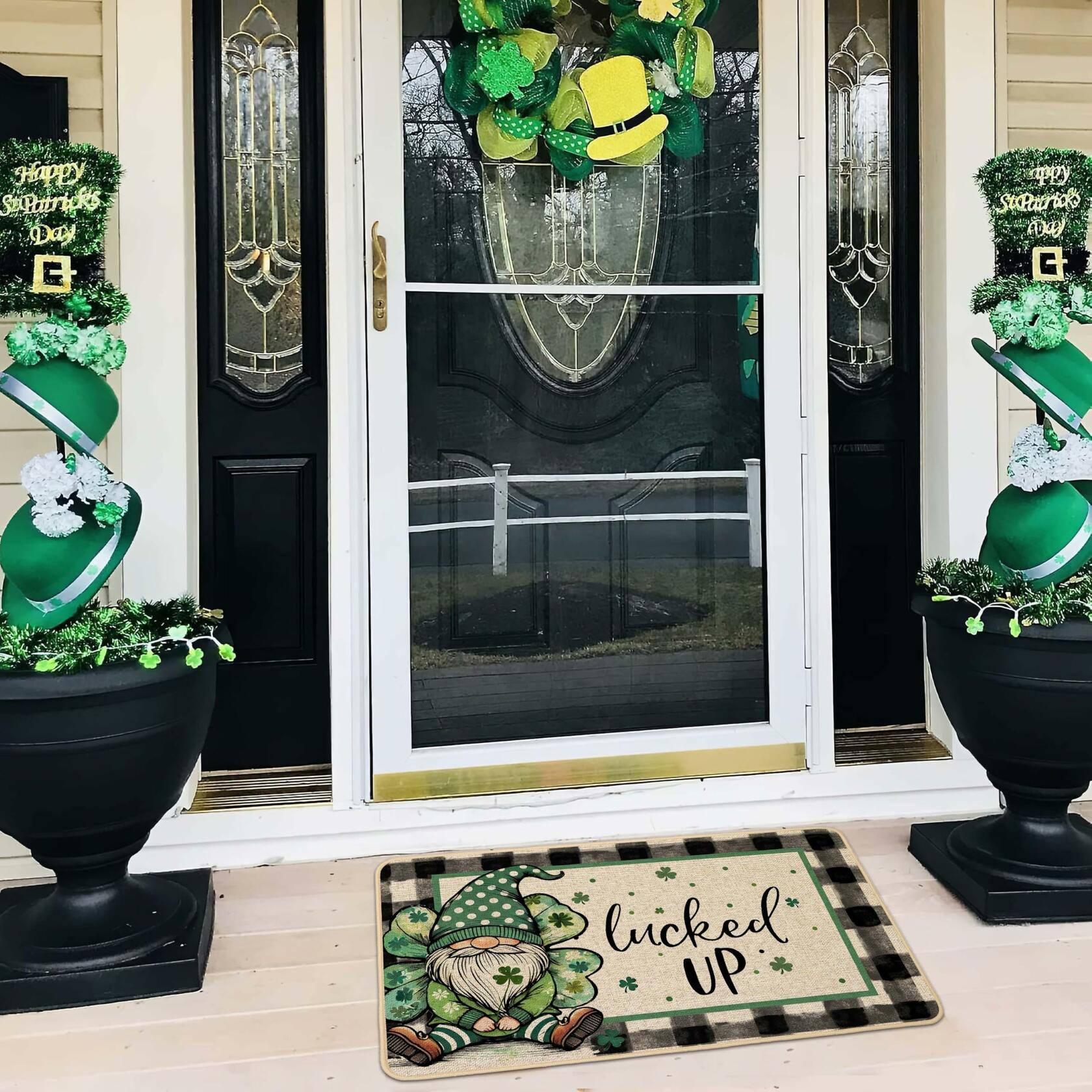 Baccessor St Patrick's Day Doormat 17x29 Buffalo Plaid Green Shamrock
