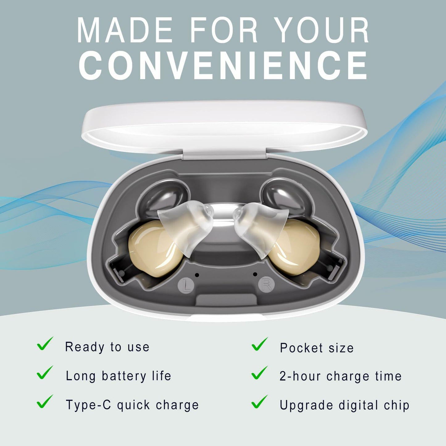 OTC Rechargeable Hearing Aids for Seniors Noise Cancellation Beige