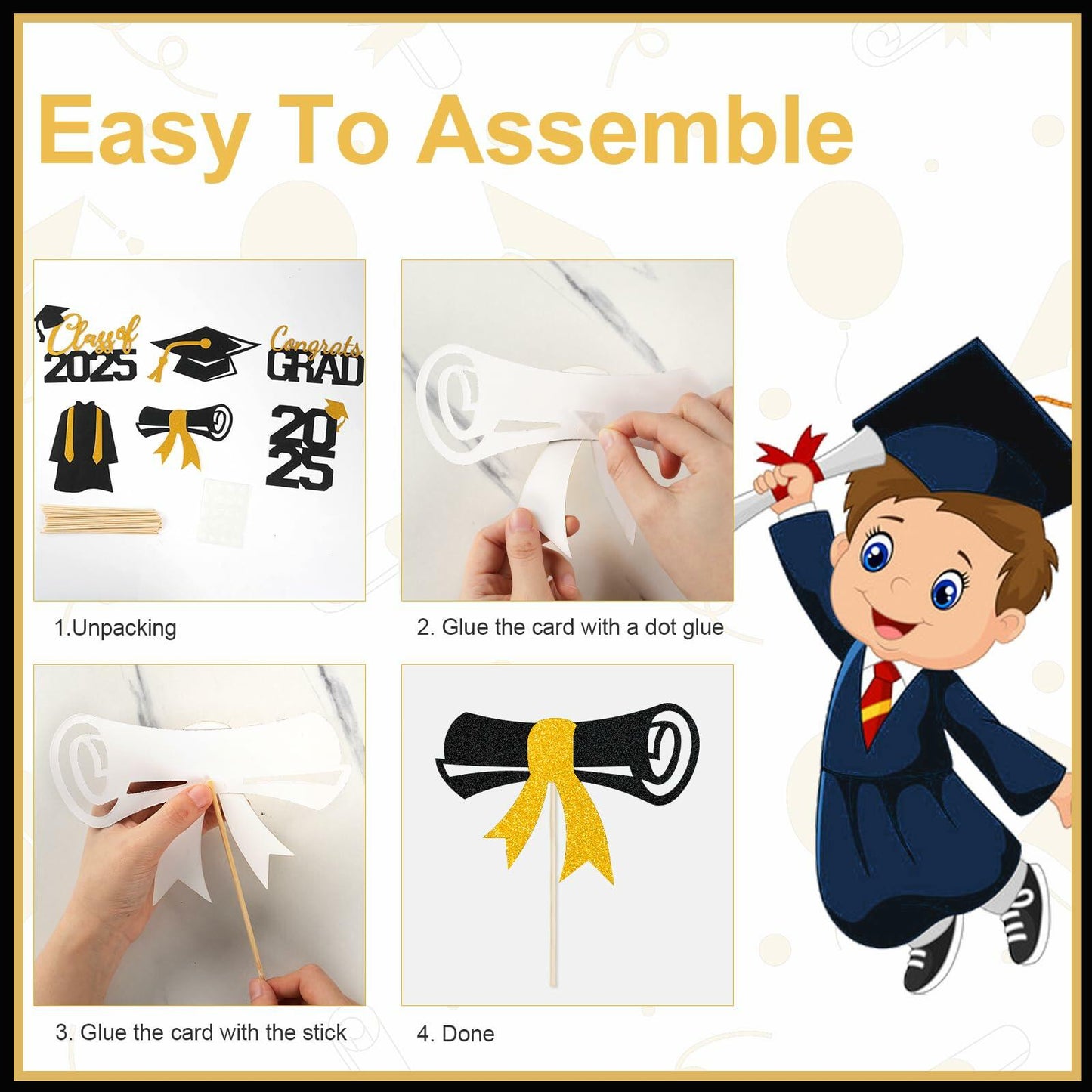 Graduation Decorations Class of 2025 23pcs Blue Gold Centerpiece Sticks