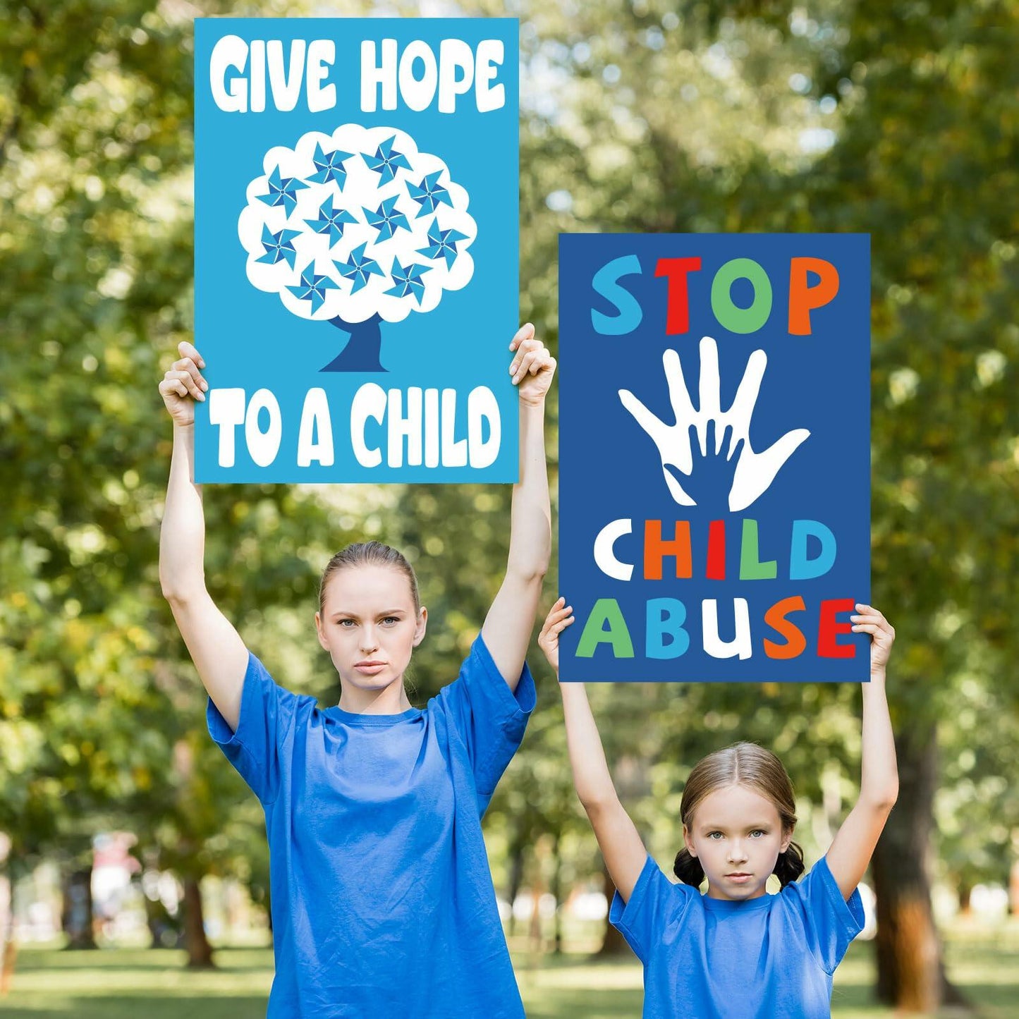 Feifeiya Child Abuse Prevention Poster Blue Pinwheel 9 Pcs Classroom Decor