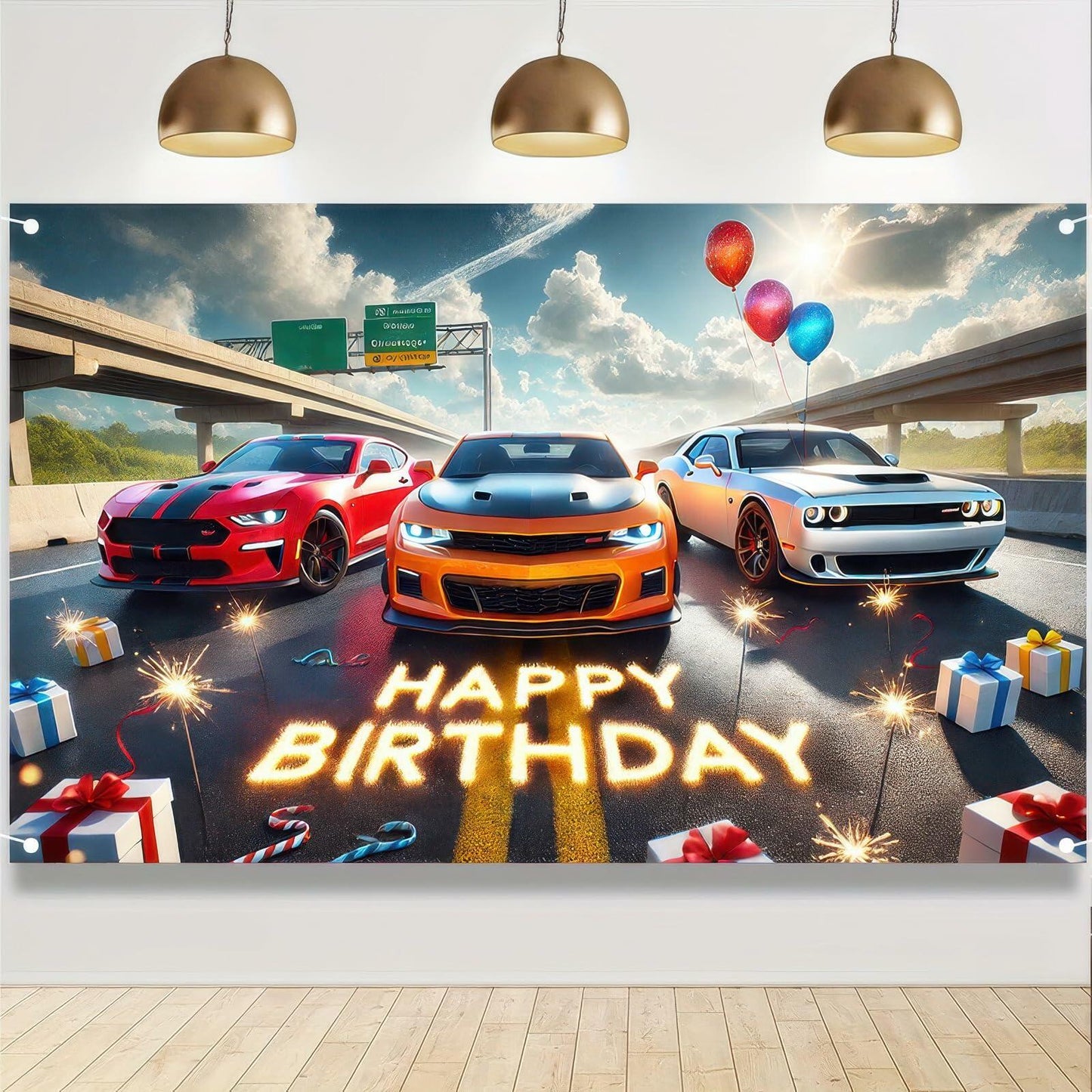 BlissYard Car Birthday Banner 70x43" Fast Cars Party Photo Backdrop