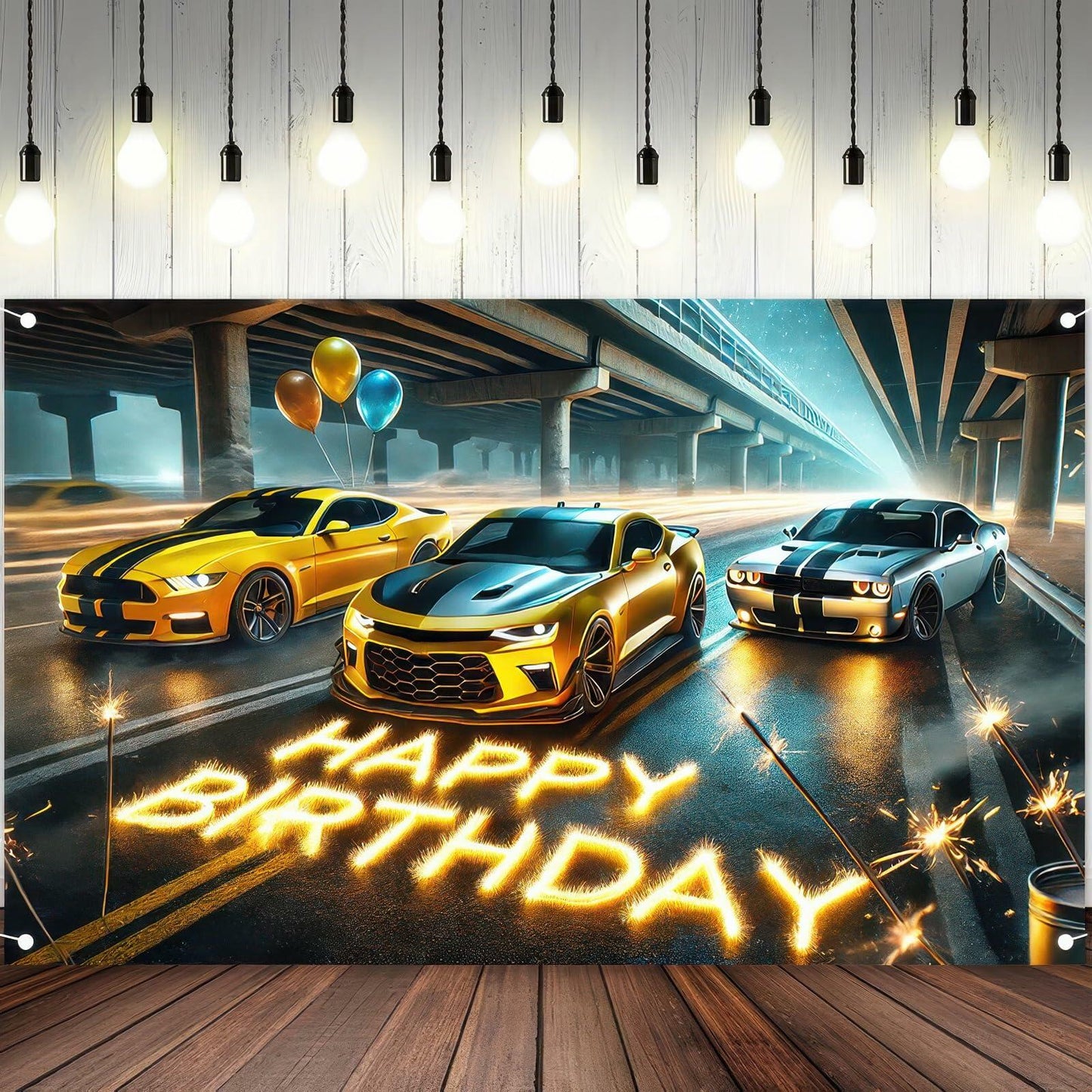 BlissYard Race Car Happy Birthday Banner 70x43" Party Backdrop Decor