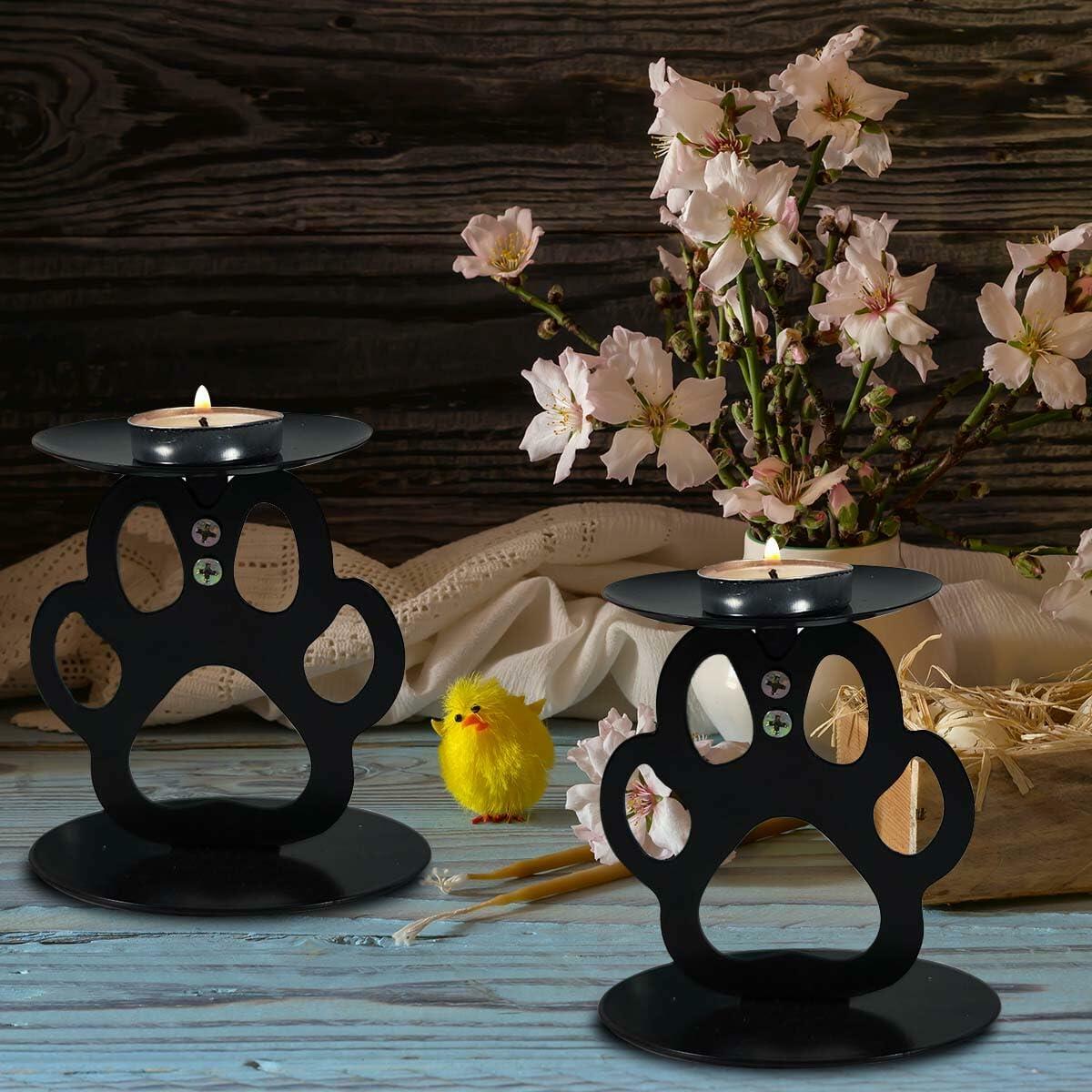 Ctpeng Cat Paw Candle Holder Metal Non Slip Black 3.94x3.15x4.33in