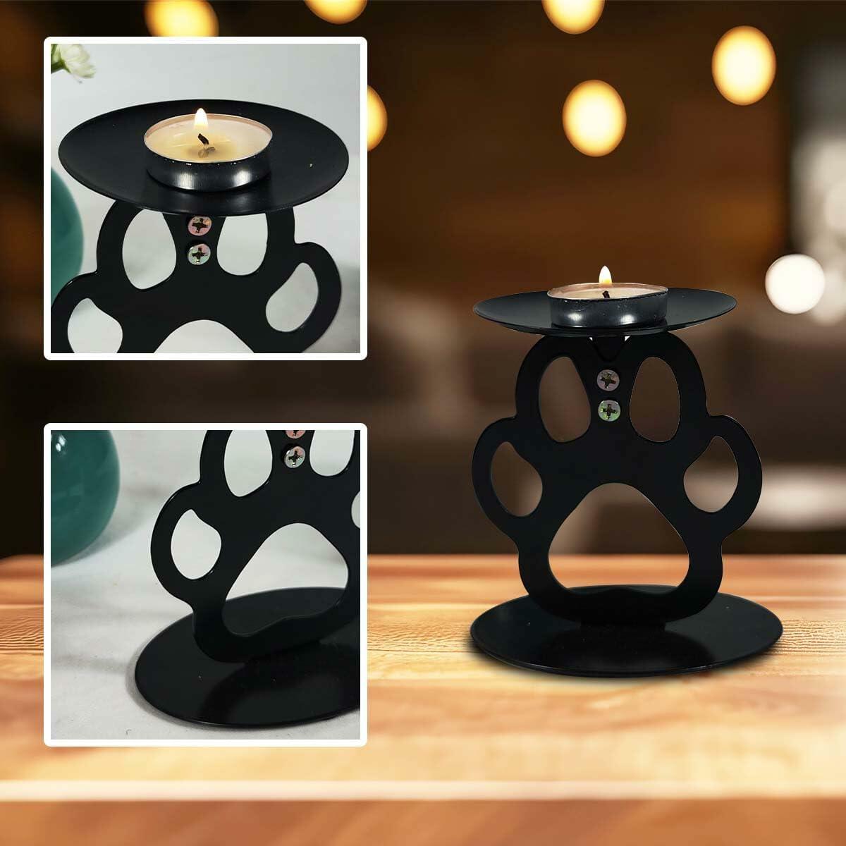 Ctpeng Cat Paw Candle Holder Metal Non Slip Black 3.94x3.15x4.33in