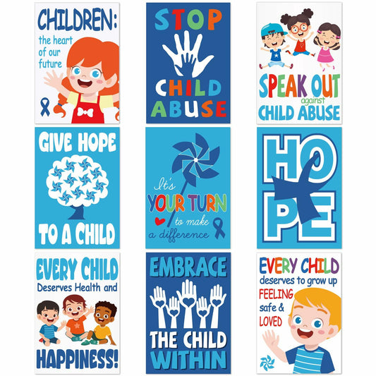 Feifeiya Child Abuse Prevention Poster Blue Pinwheel 9 Pcs Classroom Decor