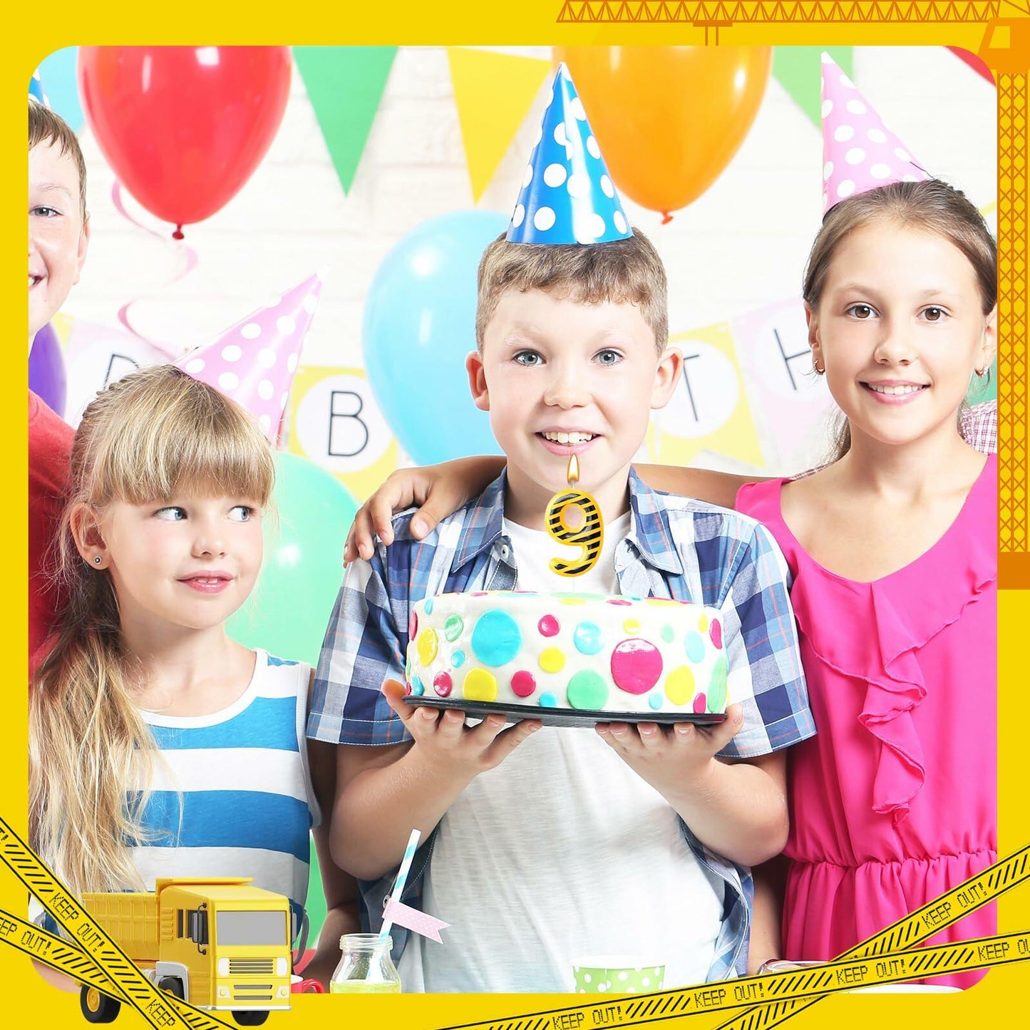 Construction Number 9 Birthday Candle Cake Topper Party Decoration