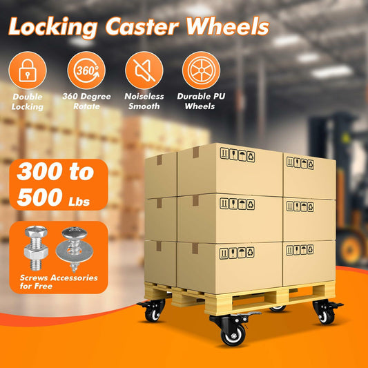 Heavy-duty 1.5" PU Casters Set of 8 with Brake Double Locking Black