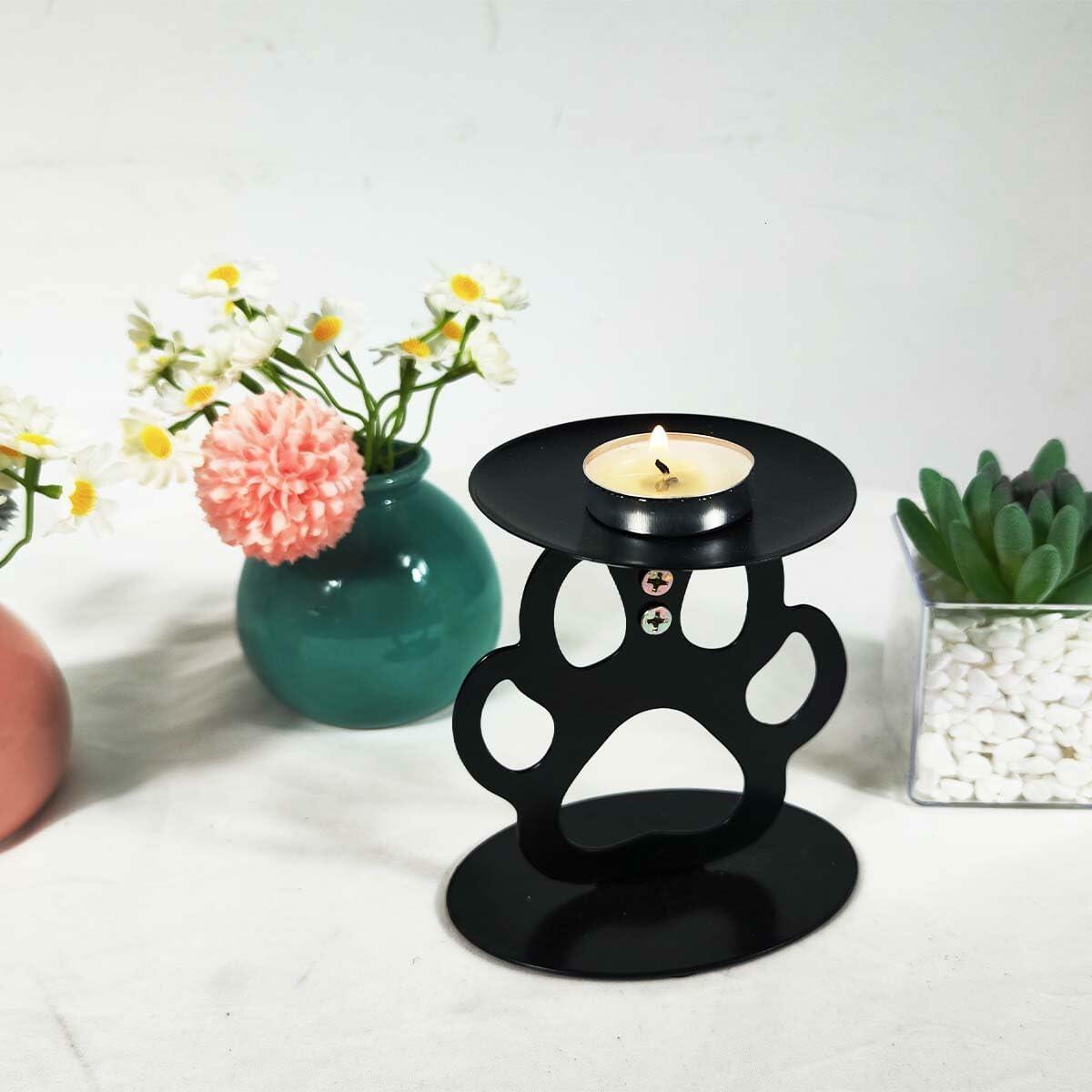 Ctpeng Cat Paw Candle Holder Metal Non Slip Black 3.94x3.15x4.33in