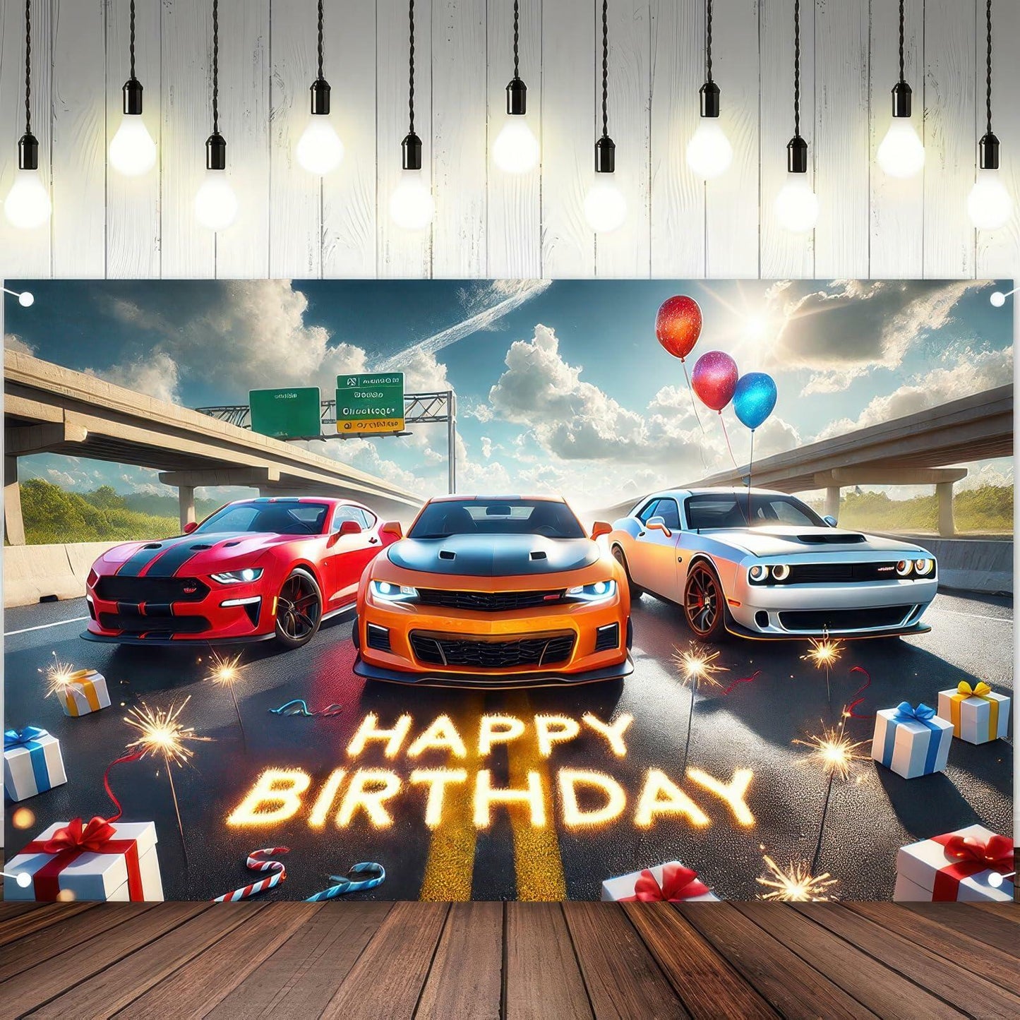 BlissYard Car Birthday Banner 70x43" Fast Cars Party Photo Backdrop