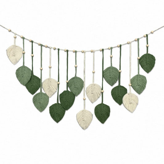 Nature-Inspired Macrame Leaf Wall Hanging Boho Green Tapestry 47.2x30