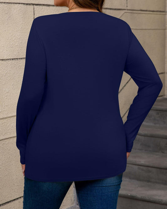 Women's Plus Size VNeck Long Sleeve T Shirts 3 Pack Black Navy Wine Red Size XXL