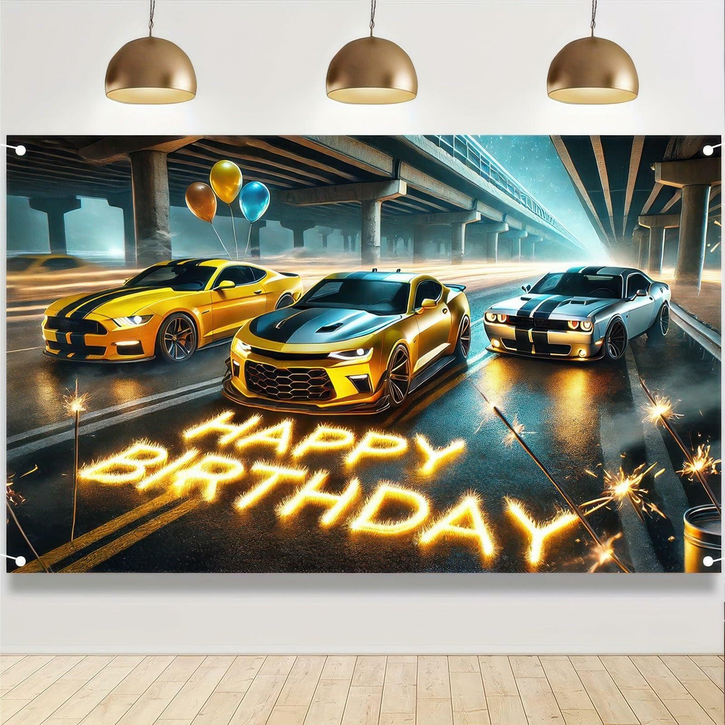 BlissYard Race Car Happy Birthday Banner 70x43" Party Backdrop Decor