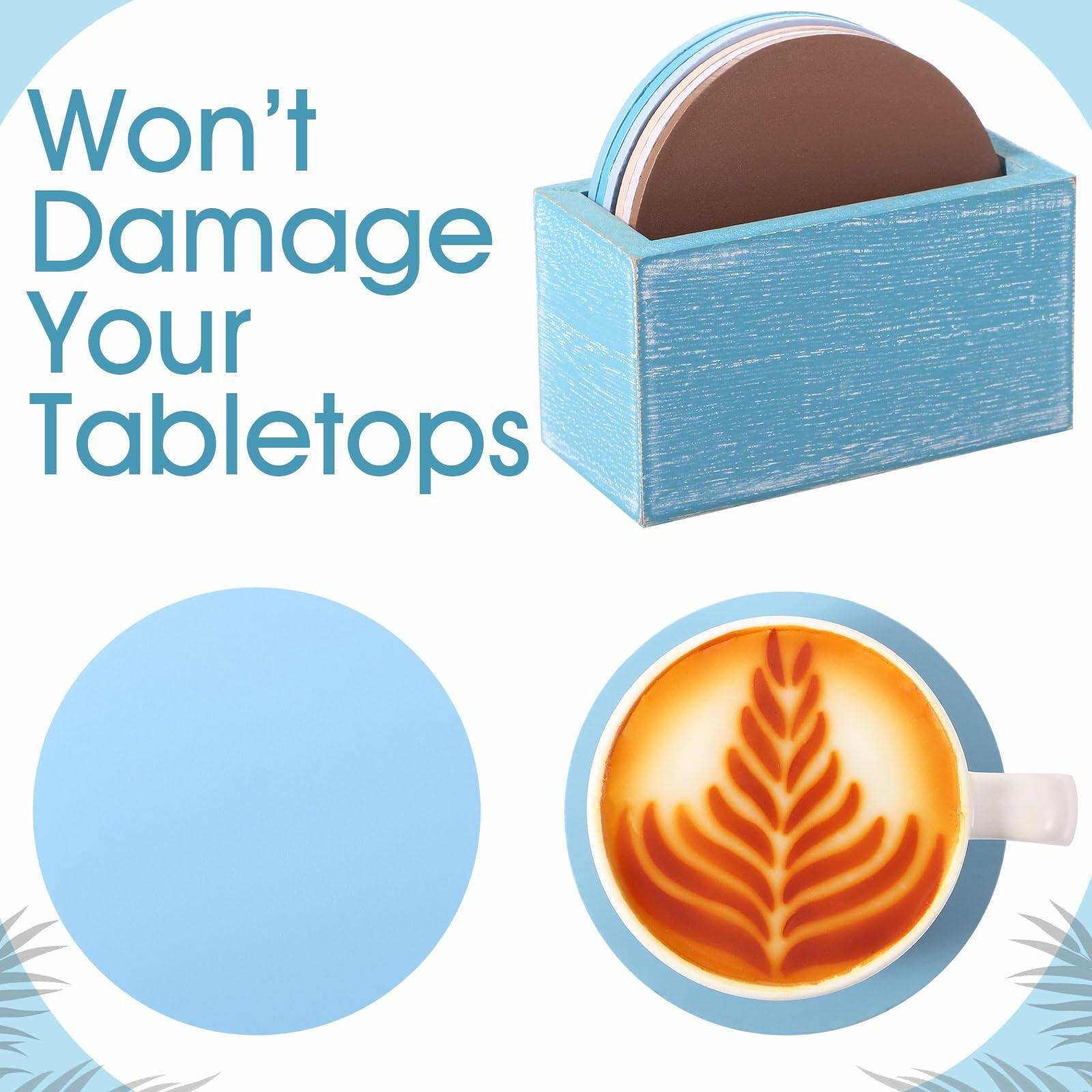 Queekay Wooden Drink Coasters Set of 8 with Holder 4in Grey Marble