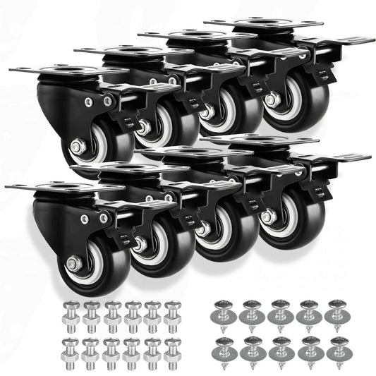 Heavy-duty 1.5" PU Casters Set of 8 with Brake Double Locking Black