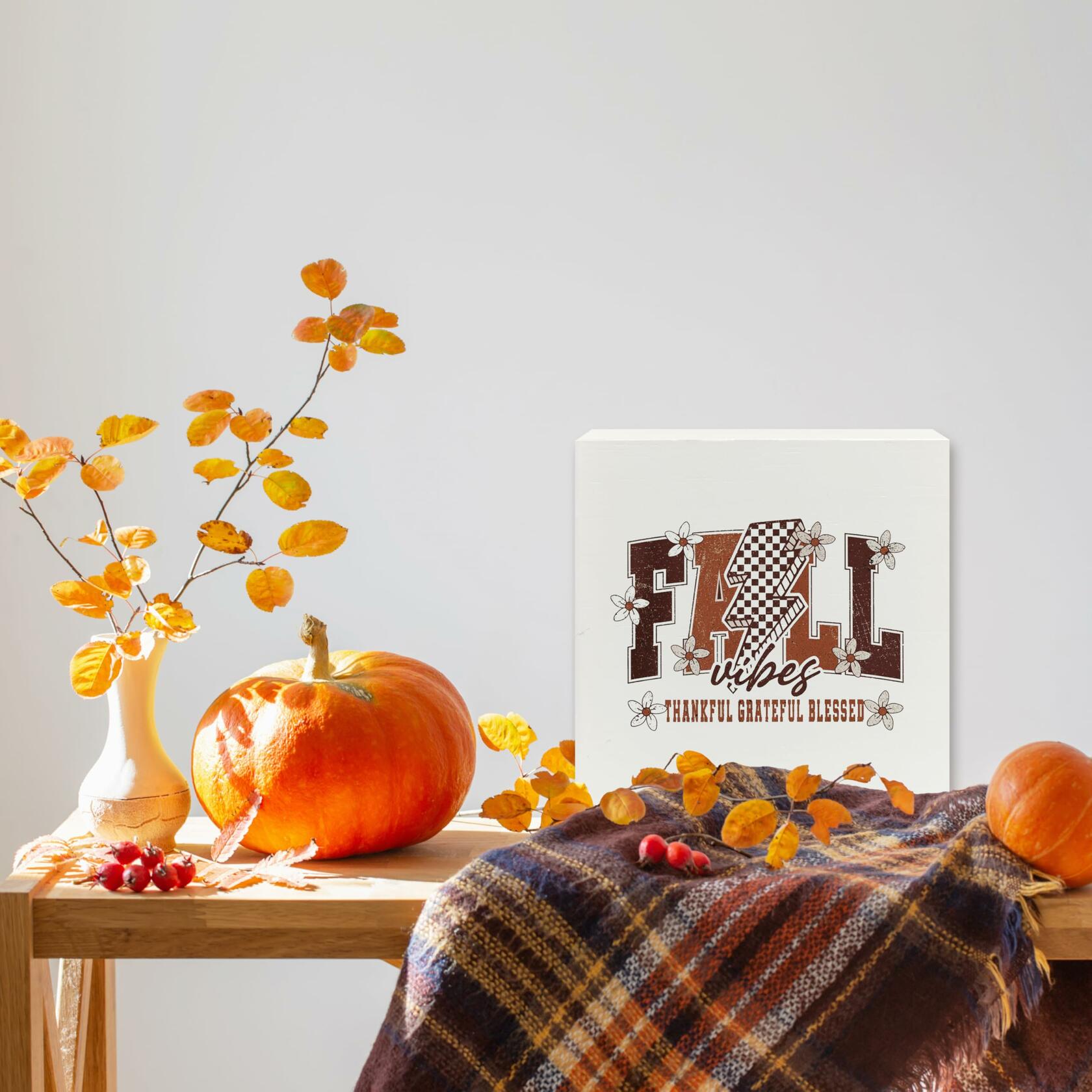 Ty-mh-019 Retro Fall Thanksgiving Wooden Box Sign 5x5 Inches