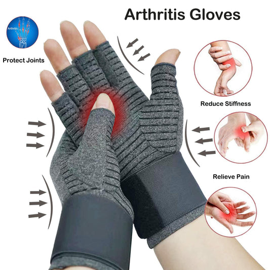 VigorGlove Copper Fit Arthritis Gloves Adjustable Belt Anti-Slip Black 2P Size S