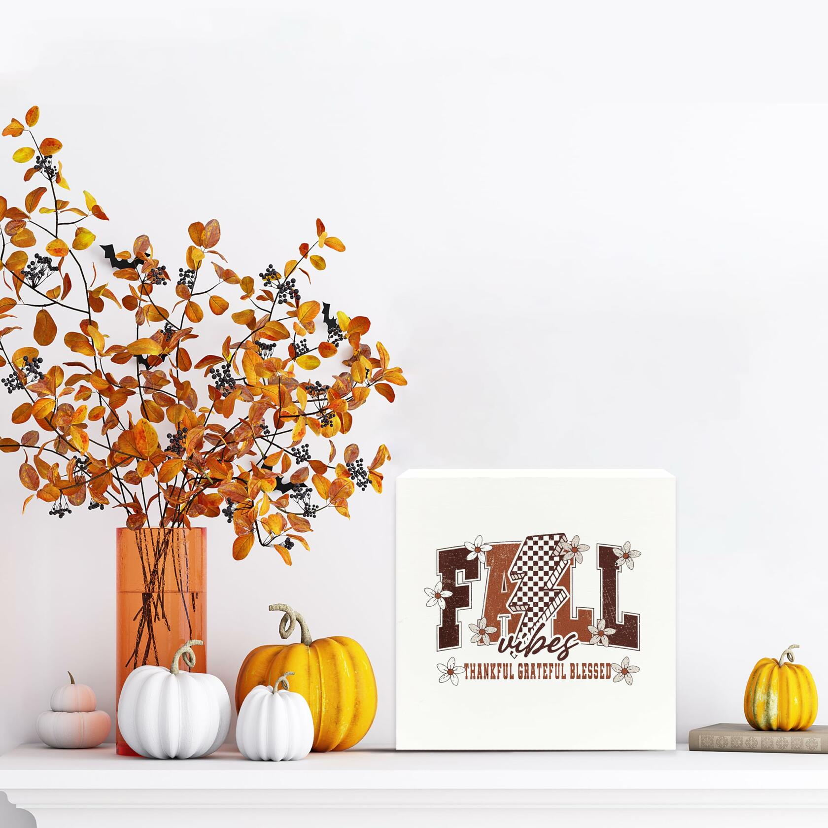 Ty-mh-019 Retro Fall Thanksgiving Wooden Box Sign 5x5 Inches