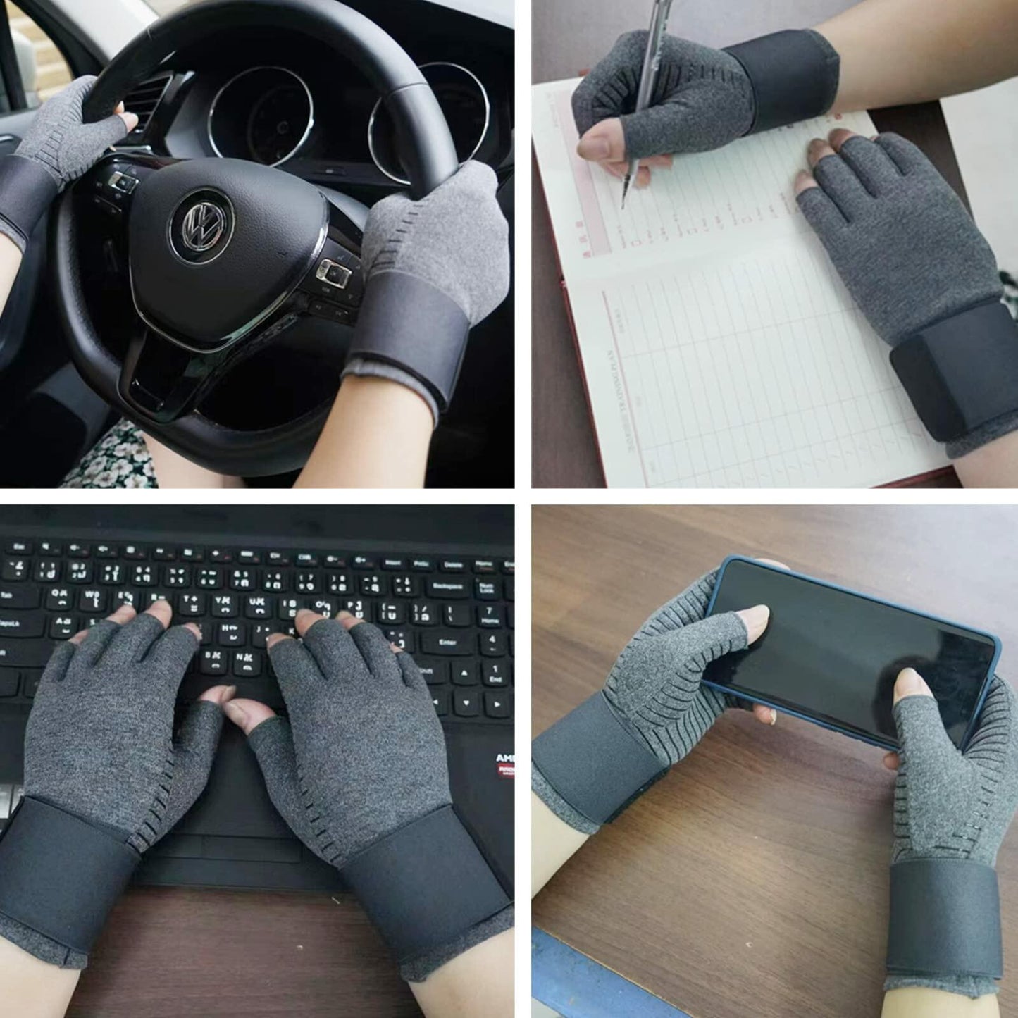 VigorGlove Copper Fit Arthritis Gloves Adjustable Belt Anti-Slip Black 2P Size S
