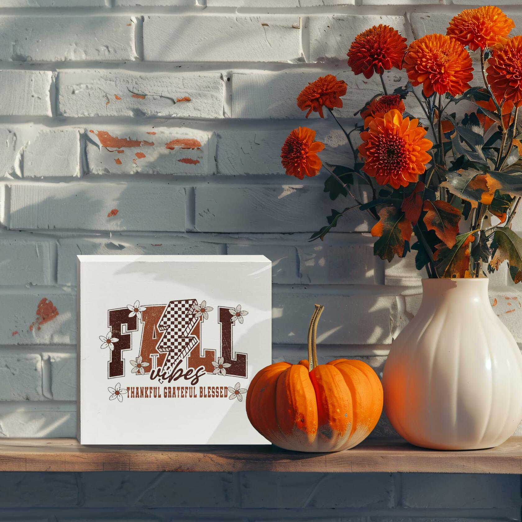Ty-mh-019 Retro Fall Thanksgiving Wooden Box Sign 5x5 Inches