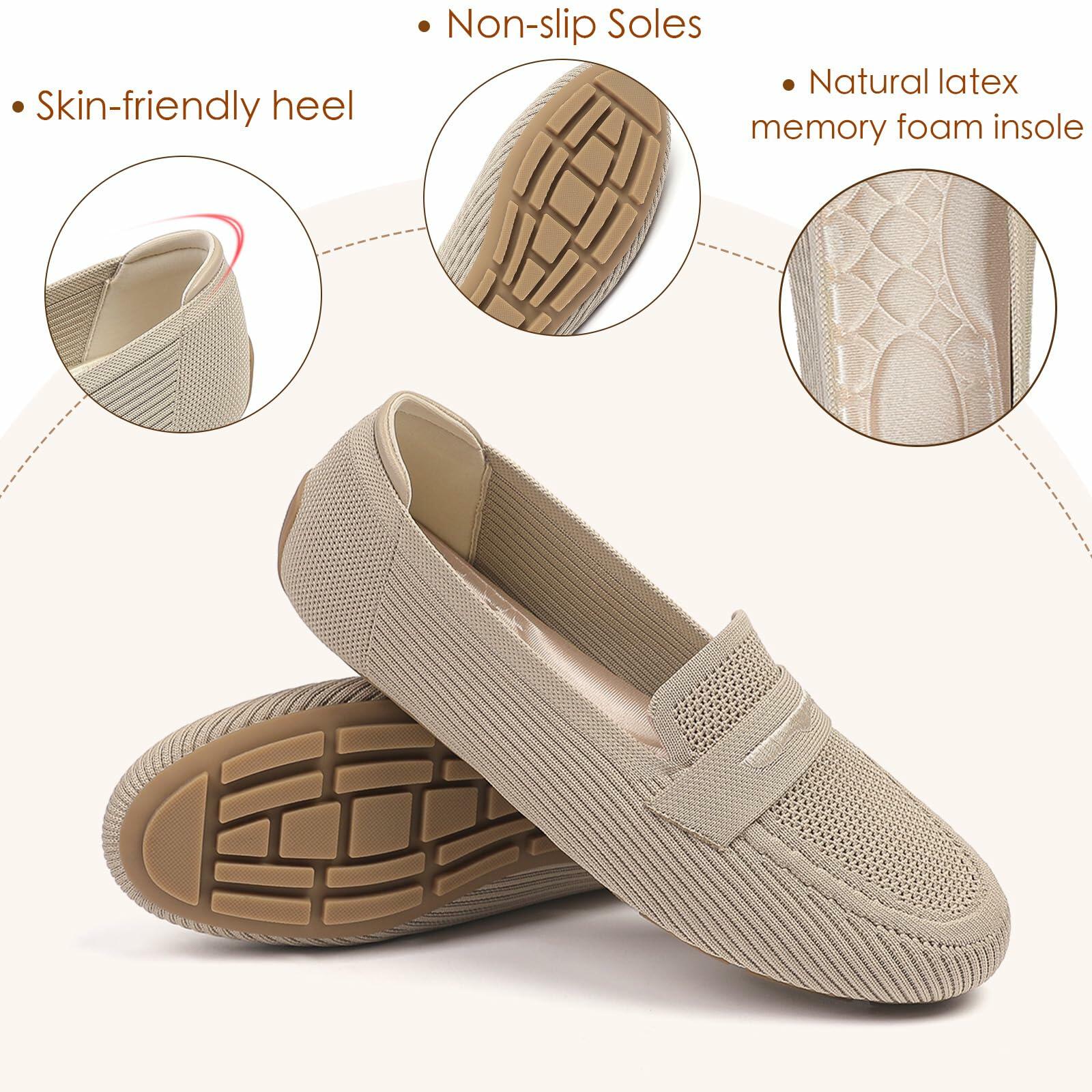 Lrtyu Women’s Knit Loafers US 8 Beige Slip-On Casual Work Driving Shoes