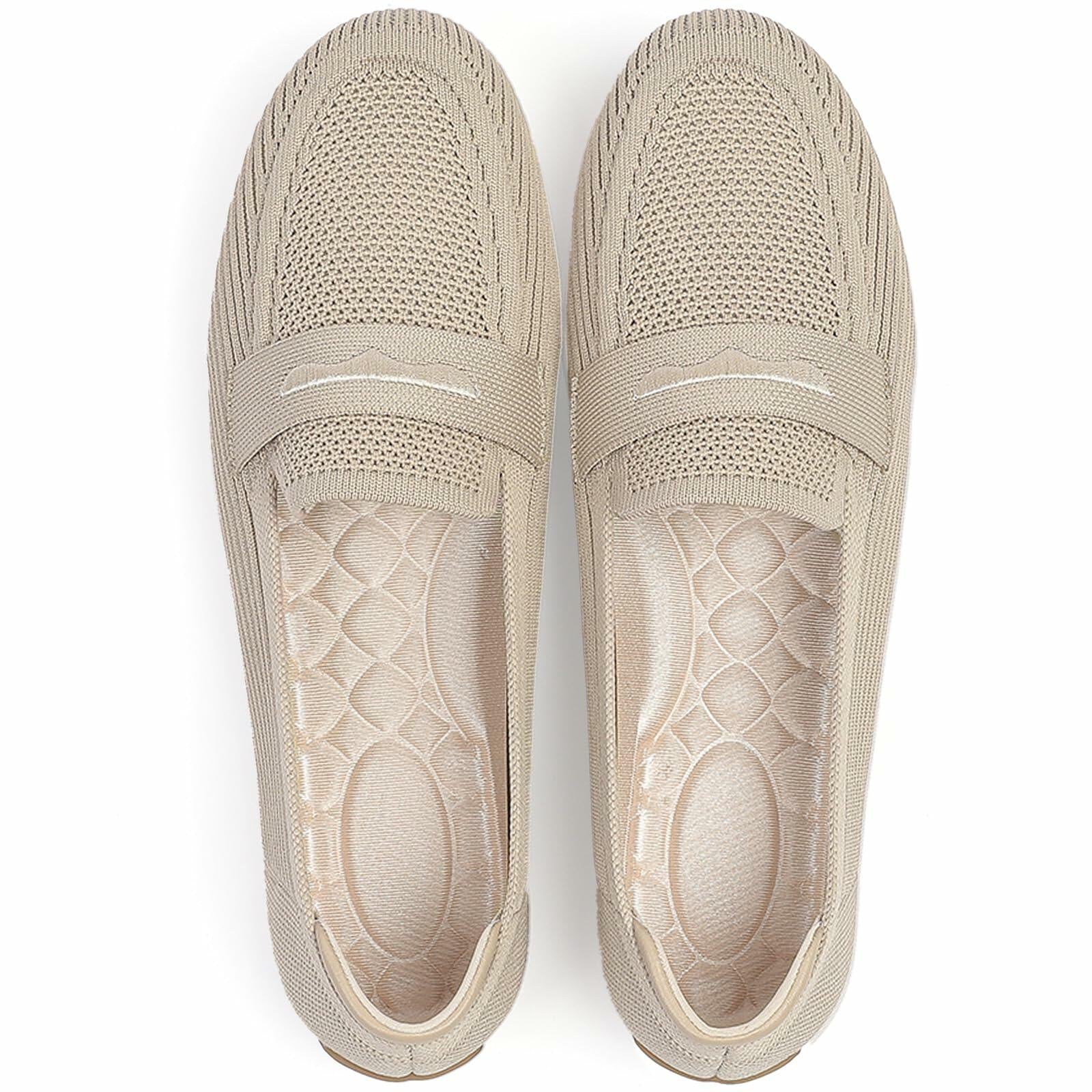 Lrtyu Women’s Knit Loafers US 8 Beige Slip-On Casual Work Driving Shoes