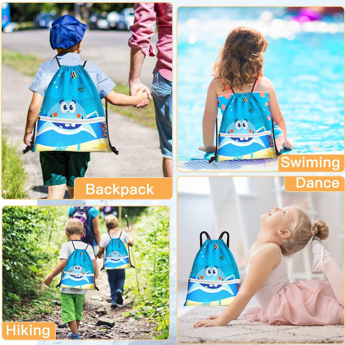 Slohif Kids Drawstring Backpack Green Dinosaur Waterproof Nylon Large