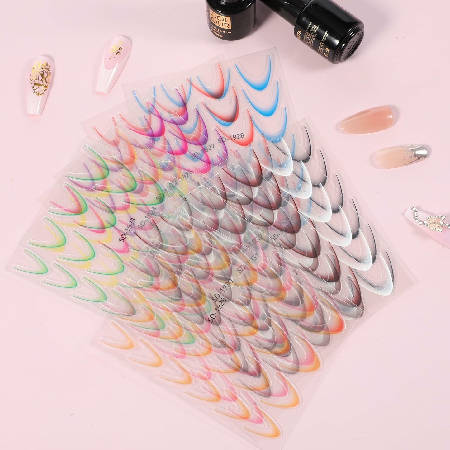 Lnngub Nail Art Stickers French Gradient Stripes White 12 Sheets