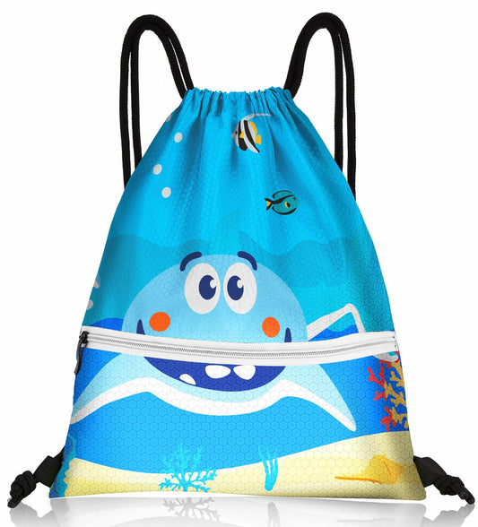 Slohif Kids Drawstring Backpack Green Dinosaur Waterproof Nylon Large