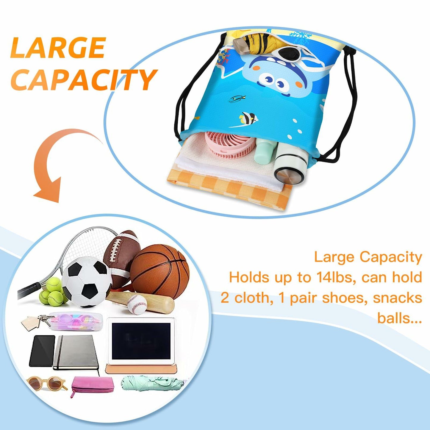 Slohif Kids Drawstring Backpack Green Dinosaur Waterproof Nylon Large