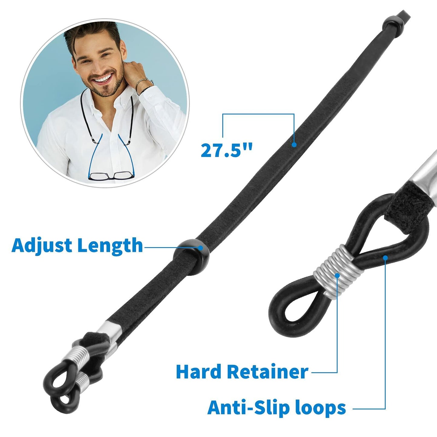 BILIONE Adjustable Leather Eyeglass Holder Straps 6 Pcs Universal Sport