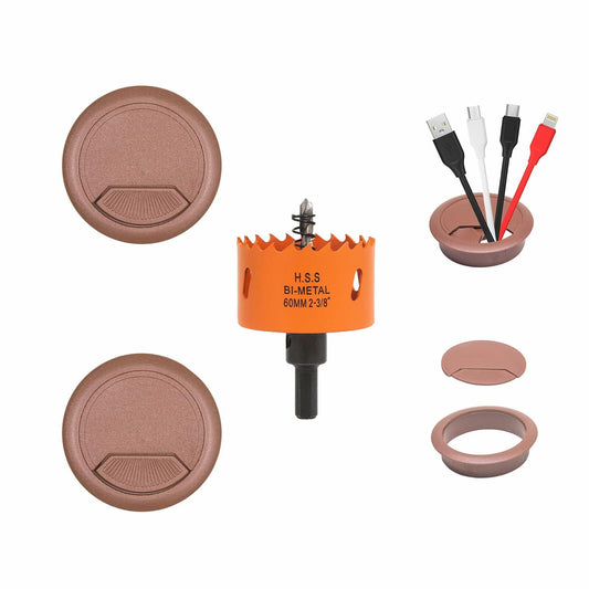 VIKITON Desk Grommet 2-3/8" Hole Saw Cord Cover 2 PCS Brown
