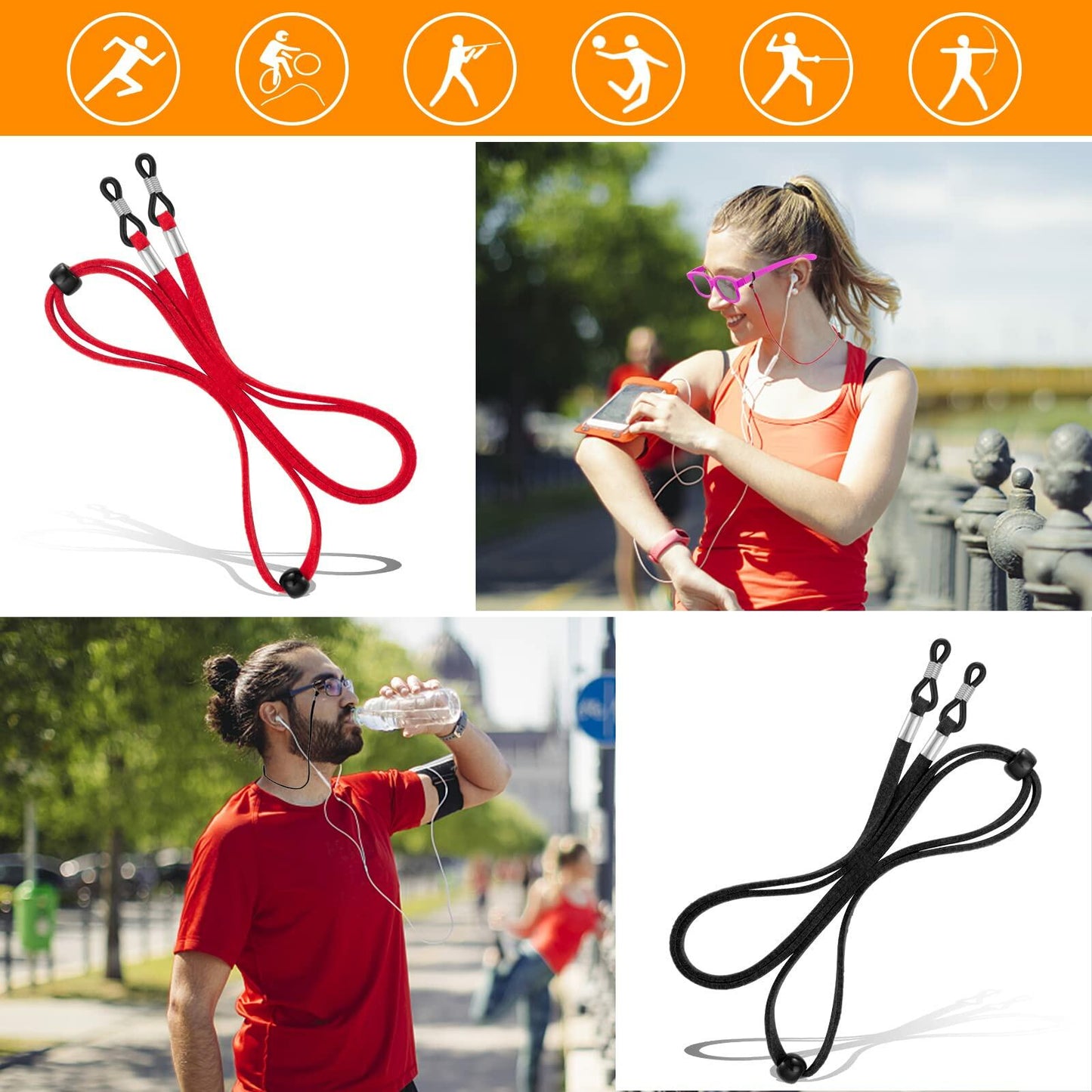 BILIONE Adjustable Leather Eyeglass Holder Straps 6 Pcs Universal Sport
