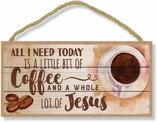 Retro Wooden Sign Coffee and Jesus Wall Art Decor 8x12 Inch