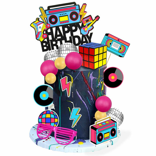 20 PCS Retro Hip Hop 80s 90s Cake Toppers Style 1 Decade Party Decor