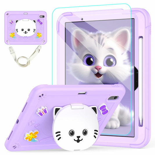TOMORRY iPad Air 11 Inch Case M3 2025 M2 2024 Purple Tempered Glass
