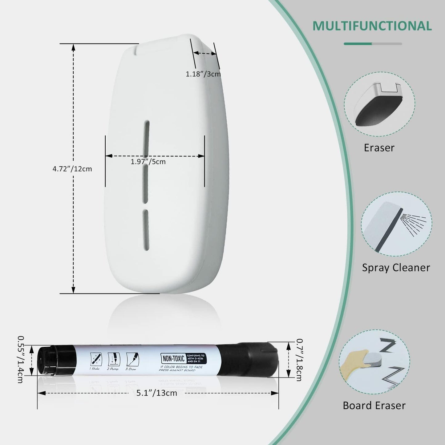 ZHIDIAN Dry Erase Board Eraser with Spray White Microfiber Pads