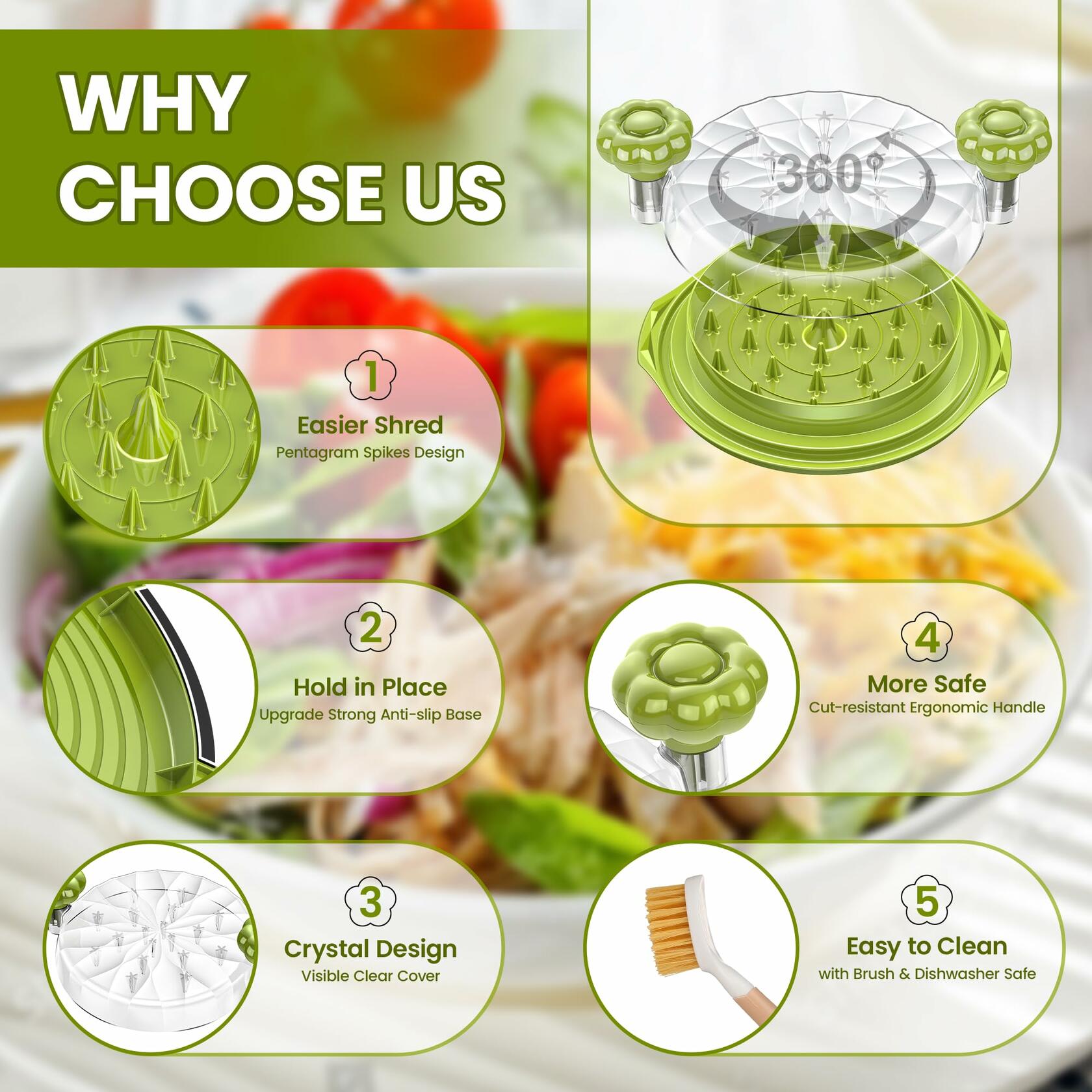 Chicken Shredder Tool Twist Large 10'' Meat Shredder Green BPA Free