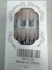 RIICFDD Halloween Fake Nails 24 Pcs Coffin Pink French Tip Ghost Designs