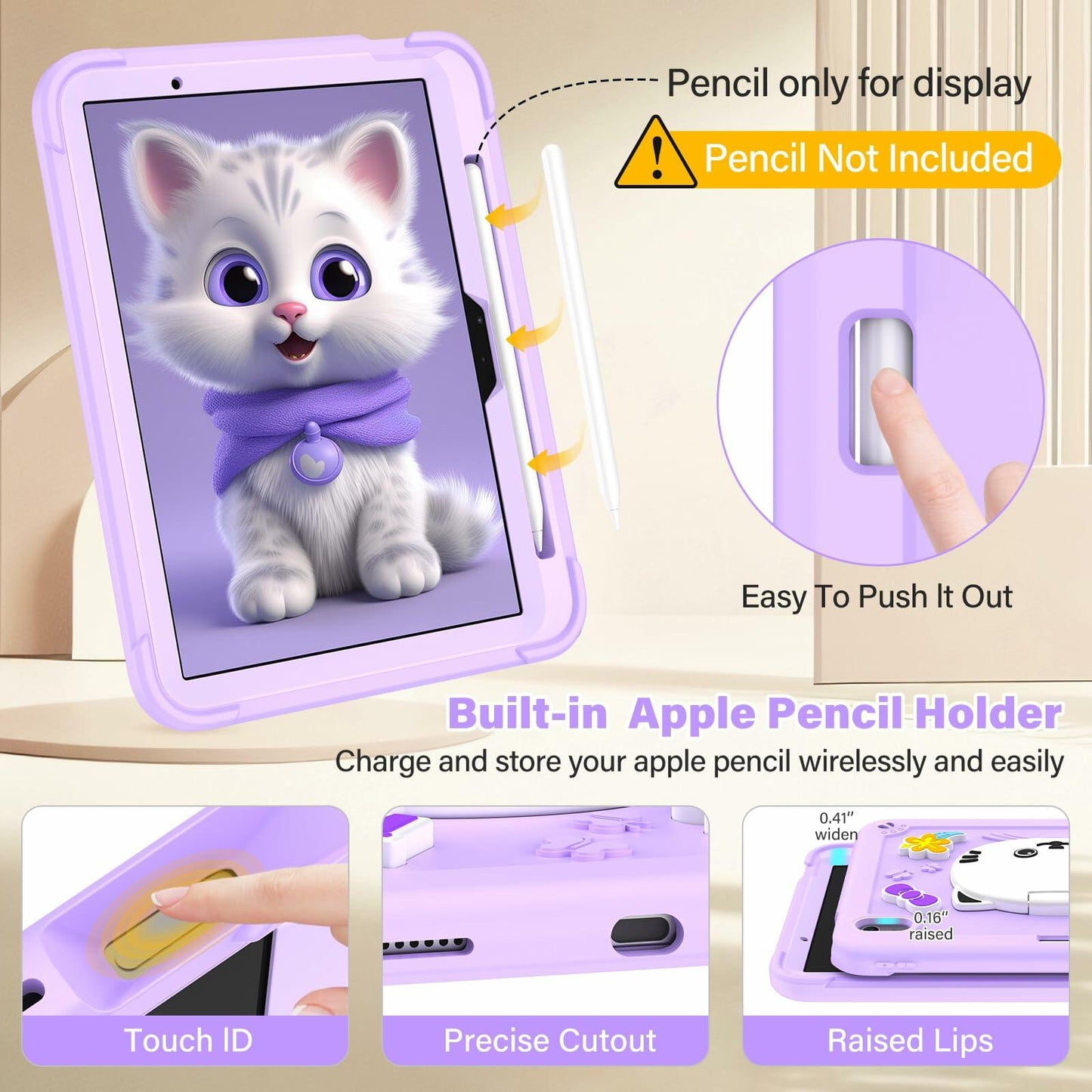 TOMORRY iPad Air 11 Inch Case M3 2025 M2 2024 Purple Tempered Glass