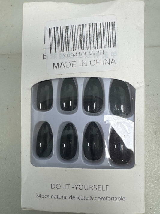 RIICFDD Black Press On Nails Almond Medium Acrylic Full Cover 24Pcs